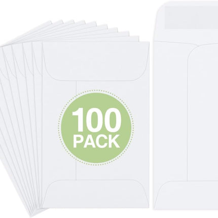 #1 Coin Envelopes Eupako 100 PCS 2.25x 3.5" White Small Parts Envelope with Gummed Flap Kraft Seed Envelopes for Garden, Home and Office