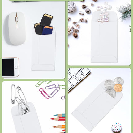 #1 Coin Envelopes Eupako 100 PCS 2.25x 3.5" White Small Parts Envelope with Gummed Flap Kraft Seed Envelopes for Garden, Home and Office