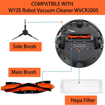 Replacement Spare Parts or WYZE Robot Vacuum Cleaner WVCR200S Accessories, 1 Main Roller Brush,4 Side Brushes, 2 Hepa ilters, 1 Cleaning Brush