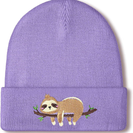 Sloth Beanie Winter Purple Hat or Women Cute Sloth Knitted Cap Winter Crochet Hat Gits or Women Animal Lovers