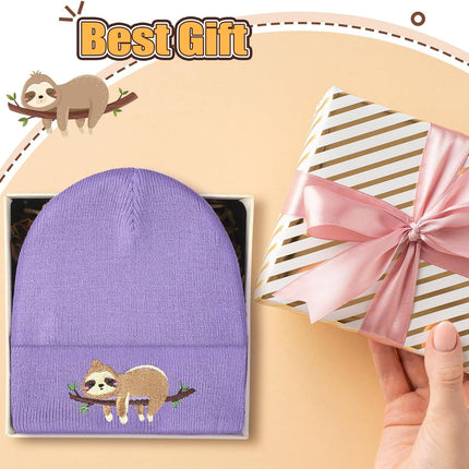 Sloth Beanie Winter Purple Hat or Women Cute Sloth Knitted Cap Winter Crochet Hat Gits or Women Animal Lovers