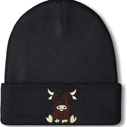 Black Highland Cow Beanie Winter Hat or Women Cute Beanie Womens Winter Hat Gits or Women Gits Animal Lovers
