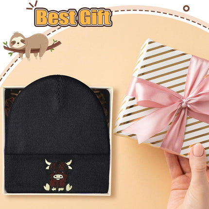 Black Highland Cow Beanie Winter Hat or Women Cute Beanie Womens Winter Hat Gits or Women Gits Animal Lovers