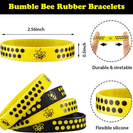 60 Pcs Bee Silicone Bracelets Bulk, Honeybee Party avors or World Bee Day Honeybee Theme Party Birthday Baby Shower Classroom Goodie Bags iller Supplies, 2 Colors