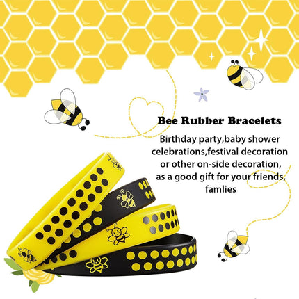 60 Pcs Bee Silicone Bracelets Bulk, Honeybee Party avors or World Bee Day Honeybee Theme Party Birthday Baby Shower Classroom Goodie Bags iller Supplies, 2 Colors