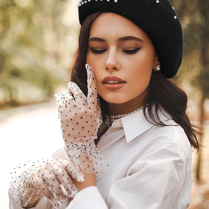 Classic rench Wool Beret with Pearl & Rhinestone Embellishments, Beanie Cap Style Hat or Women and Girls