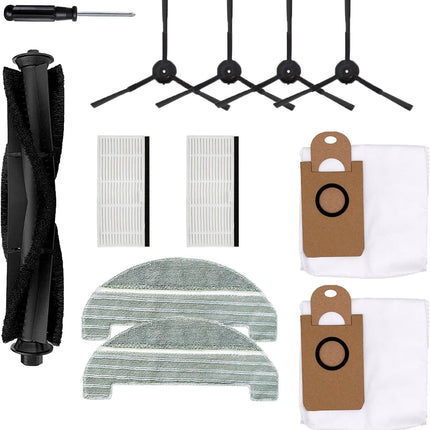 11Pcs iHRV6-BLK Replacement Parts or iHome AutoVac Nova Sel Empty Robot Vacuum Cleaner Spare Accessories, 1 Main Roller Brush,4 Side Brushes, 2 Hepa ilters, 2 Dust Bags, 2 Mop Pads