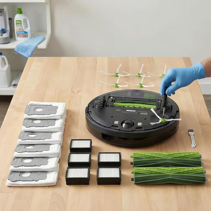 Replacement Parts & Accessories or i-Robot E, I & J Series, Combo i5, j5 Series Robot Vacuum, 2 Dual Multi-Surace Rubber Brushes & 6 HEPA ilter & 6 Edge-Sweeping Brushes & 6 Disposable Bags