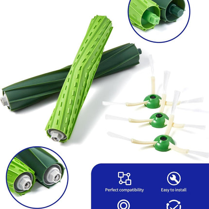 Replacement Parts & Accessories or i-Robot E, I & J Series, Combo i5, j5 Series Robot Vacuum, 2 Dual Multi-Surace Rubber Brushes & 6 HEPA ilter & 6 Edge-Sweeping Brushes & 6 Disposable Bags