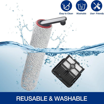 H12 Pro Roller Brush Replacement and HEPA ilter or Dreame H12 Pro, H12 Dual, G10 Pro Cordless Wet Dry Vacuum Cleaner, 2 Brush Rollers, 2 HEPA ilters, 1 Water Tank Brush, 1 Cleaning Brush