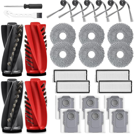 28 Pack Replacement Accessories or  Qrevo Curv/Curv S5X/Qrevo Edge/Edge S5A/Qrevo S5V Robot Vacuum, 2 Pairs Mainbrush 4 ilter 6 Dust Bags 6 Mop Pad 6 Sidebrush 1 Cleaning Brush 1 Screwdriver