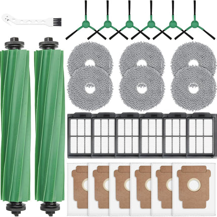 27 Pack Replacement Accessories or iRobot Roomba Plus 405 Combo/505 Combo/507 Combo Robot Vacuum Cleaner, 2 Main Brushes 6 Side Brushes 6 HEPA ilters 6 Mop Pads 6 Dust Bags 1 Cleaning Brush