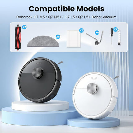 22 Pack Replacement Accessories or  Q7 M5 / Q7 M5+ / Q7 L5 / Q7 L5+ Robot Vacuum Cleaner, 2 Main Brushes 6 Side Brushes 6 HEPA ilters 6 Mop Pads 1 Cleaning Brush 1 Screwdriver