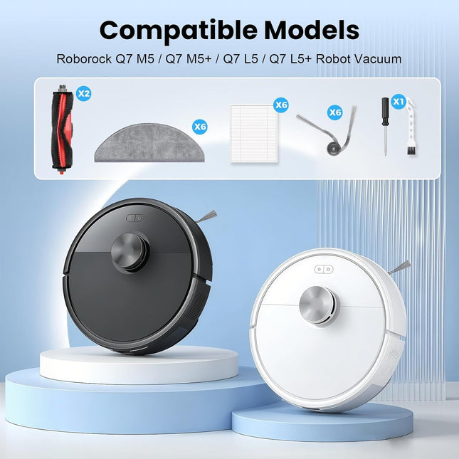 22 Pack Replacement Accessories or  Q7 M5 / Q7 M5+ / Q7 L5 / Q7 L5+ Robot Vacuum Cleaner, 2 Main Brushes 6 Side Brushes 6 HEPA ilters 6 Mop Pads 1 Cleaning Brush 1 Screwdriver
