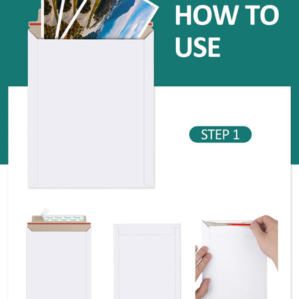 Eupako 9x11.5" 25 Pack Photo Document Mailer White Stay Flat Self-Seal Cardboard Envelopes for CDs, Pictures, Documents, 9.25 x 11.75 Inches