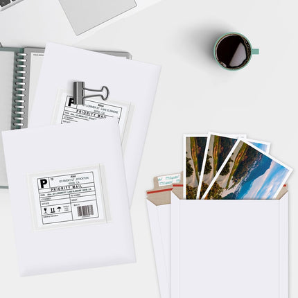 Eupako 9x11.5" 25 Pack Photo Document Mailer White Stay Flat Self-Seal Cardboard Envelopes for CDs, Pictures, Documents, 9.25 x 11.75 Inches