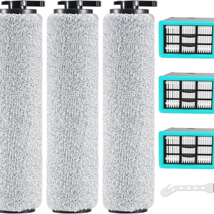 6-pack 3831 Vacuum Cleaner Brush Roll+ ilter Replacement Parts or Bissell Crosswave H2/3845N/3831 loor Scrubber, 3 Brush Rolls+3 ilters