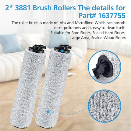 6-pack 3831 Vacuum Cleaner Brush Roll+ ilter Replacement Parts or Bissell Crosswave H2/3845N/3831 loor Scrubber, 3 Brush Rolls+3 ilters