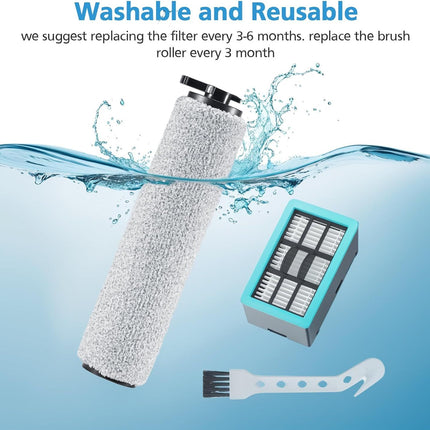 6-pack 3831 Vacuum Cleaner Brush Roll+ ilter Replacement Parts or Bissell Crosswave H2/3845N/3831 loor Scrubber, 3 Brush Rolls+3 ilters