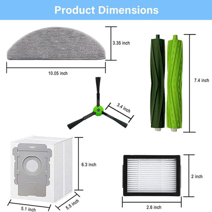 Replacement Parts Accessories or iRobot Roomba Combo i5, i5+, j5, j5+ Robot Vacuum Cleaner, 1 Set o Roller Brush & 4 ilters & 4 Mop Pads & 4 Vacuum Bags & 4 Side Brushes