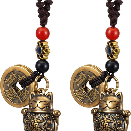 Lucky Cat Keychain, 2 Pcs Japanese Keychain with Feng Shui Coins, Maneki Neko Lucky Cat Charm for Women, Girls, Kids