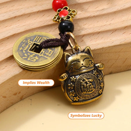 Lucky Cat Keychain, 2 Pcs Japanese Keychain with Feng Shui Coins, Maneki Neko Lucky Cat Charm for Women, Girls, Kids