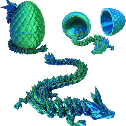 3D Printed Dragon Egg, 3D Printed Articulated Dragon Eggs with Dragon Inside, Crystal Dragon Fidget Toy, Adults Fidget Toys, Mystery Dragon Egg for Autism and ADHD（Laser Green）