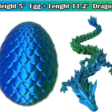 3D Printed Dragon Egg, 3D Printed Articulated Dragon Eggs with Dragon Inside, Crystal Dragon Fidget Toy, Adults Fidget Toys, Mystery Dragon Egg for Autism and ADHD（Laser Green）