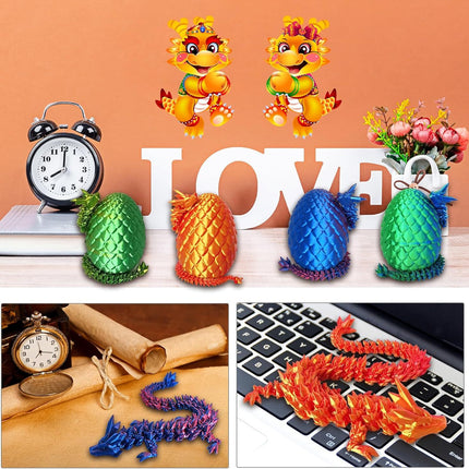 3D Printed Dragon Egg, 3D Printed Articulated Dragon Eggs with Dragon Inside, Crystal Dragon Fidget Toy, Adults Fidget Toys, Mystery Dragon Egg for Autism and ADHD（Laser Green）
