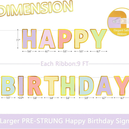 Happy Birthday Banner - 9ft Pre-Strung Happy Birthday Sign for Women, Men, Girls, Boys - No DIY Birthday Decorations & Party Supplies(Macaron)