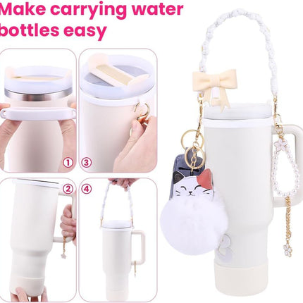 11PCS Stanley Cup Accessories Set for Stanley Cup 30oz 40oz Tumbler Including Water Bottle Handle Strap Silicone Cup Boot Spill Stopper Lipstick Holder Keychain Charms Straw Topper