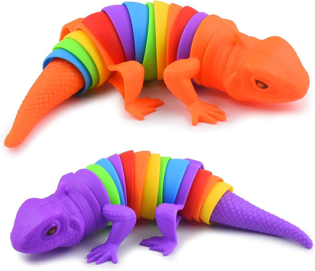 2 PCS Fidget Lizards Toys for Adults,3D Articulated Caterpillar Sensory Stress Relief Flexible Hand Toy, Ideal Party Favor Colorful Office Desk Toys (Purple+Orange)