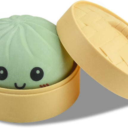 Giant Glitter Smiling face Colorful Dumpling Stress Balls Fidget Sensory Toy,Squeeze Dough Ball Stress Relief Hand Toy,Bun with Food Steamer Stretchy Desk Toys (Green)