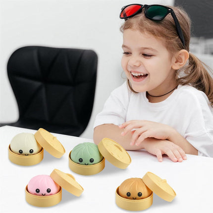 Giant Glitter Smiling face Colorful Dumpling Stress Balls Fidget Sensory Toy,Squeeze Dough Ball Stress Relief Hand Toy,Bun with Food Steamer Stretchy Desk Toys (Green)
