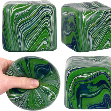 Large Veined Ice Cube Squishy Toy, 7cm (2.76 Inch) Big Stress Cube, Soft Sensory Fidget Toy for Anxiety Relief and Focus for Youth Adults, Squishy Ball (Green)