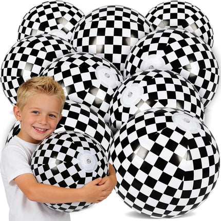 12 Pack 12 Inch Black and White Beach Balls, Checkered Flag Themed Inflatable Beach Ball Bulk Race Car Party Favors, Birthday Party Supplies for Summer Pool Party Decoration