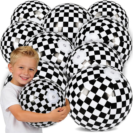 12 Pack 12 Inch Black and White Beach Balls, Checkered Flag Themed Inflatable Beach Ball Bulk Race Car Party Favors, Birthday Party Supplies for Summer Pool Party Decoration
