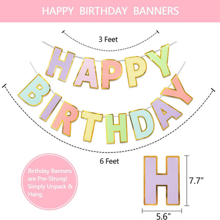 Macaron Birthday Decorations - 20-Pc Set with Pre-Strung Happy Birthday Banner, Tissue Paper, Garland, Swirls | Pastel Party Supplies for Women Girls Baby Shower, Adults Birthday Party Decor