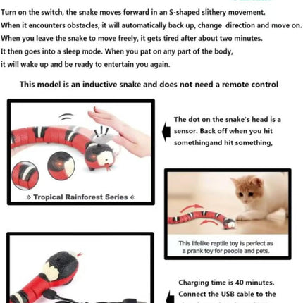 Cat Toys Snake Interactive,Kitten Toys,Realistic Smart Sensing Snake Toy,USB Rechargeable,Automatically Sense Obstacles and Escape,Electric Tricky Snake Cat Toys for Indoor Cats Dogs(Pink snake)