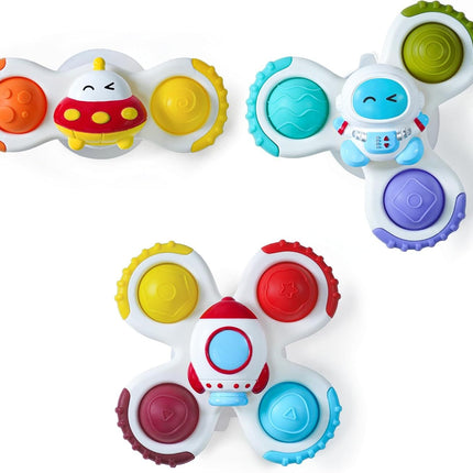 Strong Suction Cup Fidget Rotating Sensory Bath Toys for Baby Christmas Stocking Stuffers, Airplane Car Travel Table & Window Toys for Toddler Boys and Girls, 10+ Months