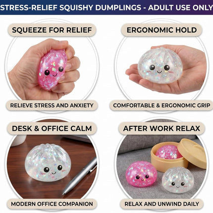 Glitter Dumpling Squishy Toy Dumpling Stress Ball with Steamer Case, Stress Relief Fidget Toy for Adults, Cute Squeeze Desk Toy Portable Toy Gift Idea (Shimmer Pink)