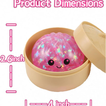 Glitter Dumpling Squishy Toy Dumpling Stress Ball with Steamer Case, Stress Relief Fidget Toy for Adults, Cute Squeeze Desk Toy Portable Toy Gift Idea (Shimmer Pink)