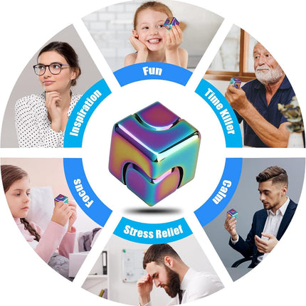 Infinity Gear Fidget Cube Spinner for Kid Adult, Transformable Spinning Top Metallic Fidget Toys for Anti-Anxiety Stress Relief Autism Finger Hand Spinner, 2-in-1 Cube Toy for Desk Office Classroom