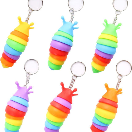 6 PCS Mini Fidget Slug Key-chain Toys,3D Articulated Stretch Caterpillar Sensory Stress Relief Flexible Hand Toy, Ideal Party Favor Colorful Office Desk Pet Toys(Random Color)