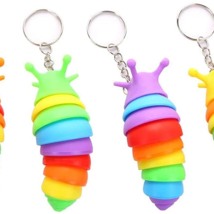 4 PCS Mini Fidget Slug Key-Chain Toys,3D Articulated Stretch Caterpillar Sensory Flexible Hand Toy, Ideal Party Favor Colorful Office Desk Pet Toys(Random Color)