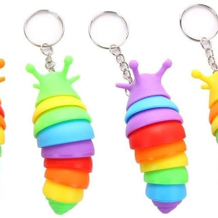 4 PCS Mini Fidget Slug Key-Chain Toys,3D Articulated Stretch Caterpillar Sensory Flexible Hand Toy, Ideal Party Favor Colorful Office Desk Pet Toys(Random Color)