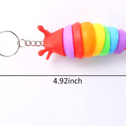4 PCS Mini Fidget Slug Key-Chain Toys,3D Articulated Stretch Caterpillar Sensory Flexible Hand Toy, Ideal Party Favor Colorful Office Desk Pet Toys(Random Color)