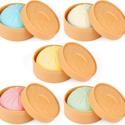 5 PCS Colorful Dumpling Stress Balls Fidget Sensory Toy,Squeeze Dough Ball Stress Relief Hand Toy,Bun with Food Steamer Stretchy Desk Toys