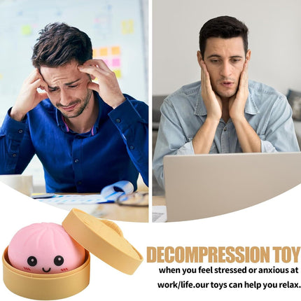 4 PCS Smiling face Colorful Dumpling Stress Balls Fidget Sensory Toy,Squeeze Dough Ball Stress Relief Hand Toy,Bun with Food Steamer Stretchy Desk Toys