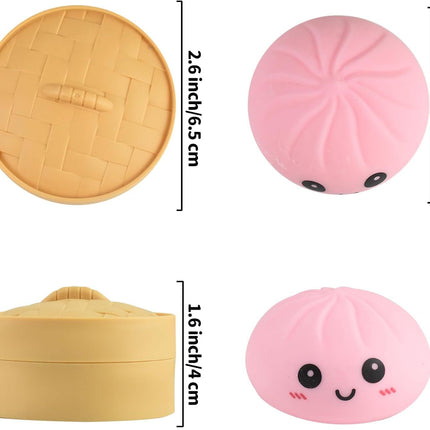 4 PCS Smiling face Colorful Dumpling Stress Balls Fidget Sensory Toy,Squeeze Dough Ball Stress Relief Hand Toy,Bun with Food Steamer Stretchy Desk Toys